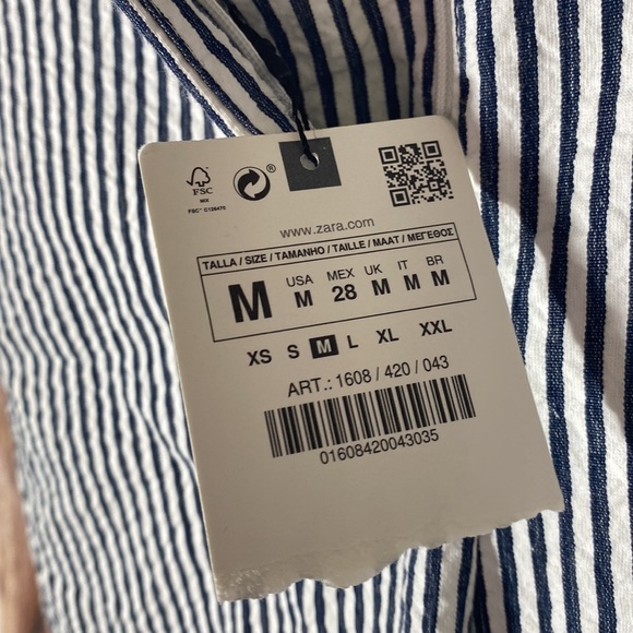 NWT ZARA Navy White Striped Trouser Pants Seersucker MidRise Stretch Women's M - Picture 7 of 14